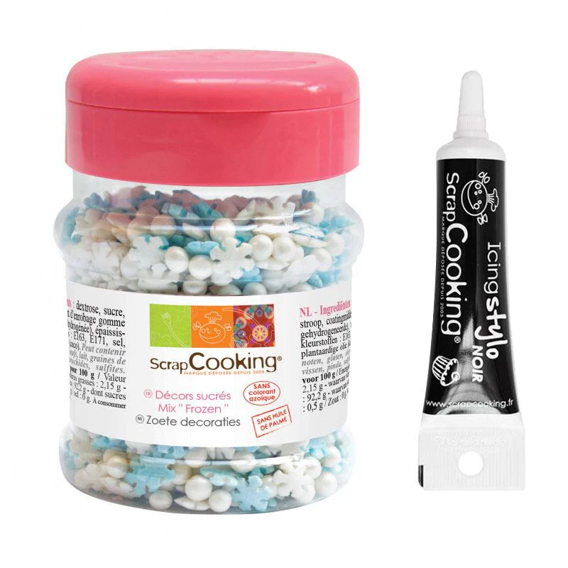 Décors sucrés La Reine des Neiges pot 50 g + Stylo de glaçage noir Scr