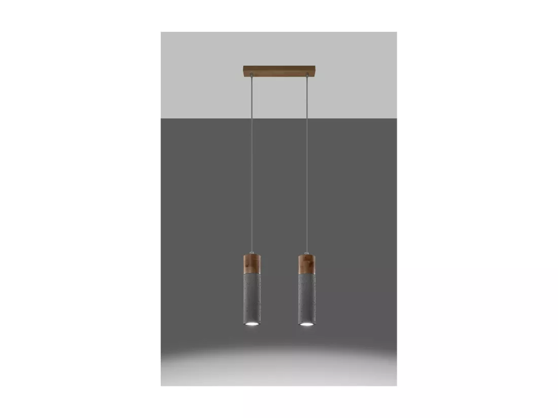 Sollux Lighting Zane Bar Suspension Plafonnier Béton Gris, Bois Naturel, 30cm