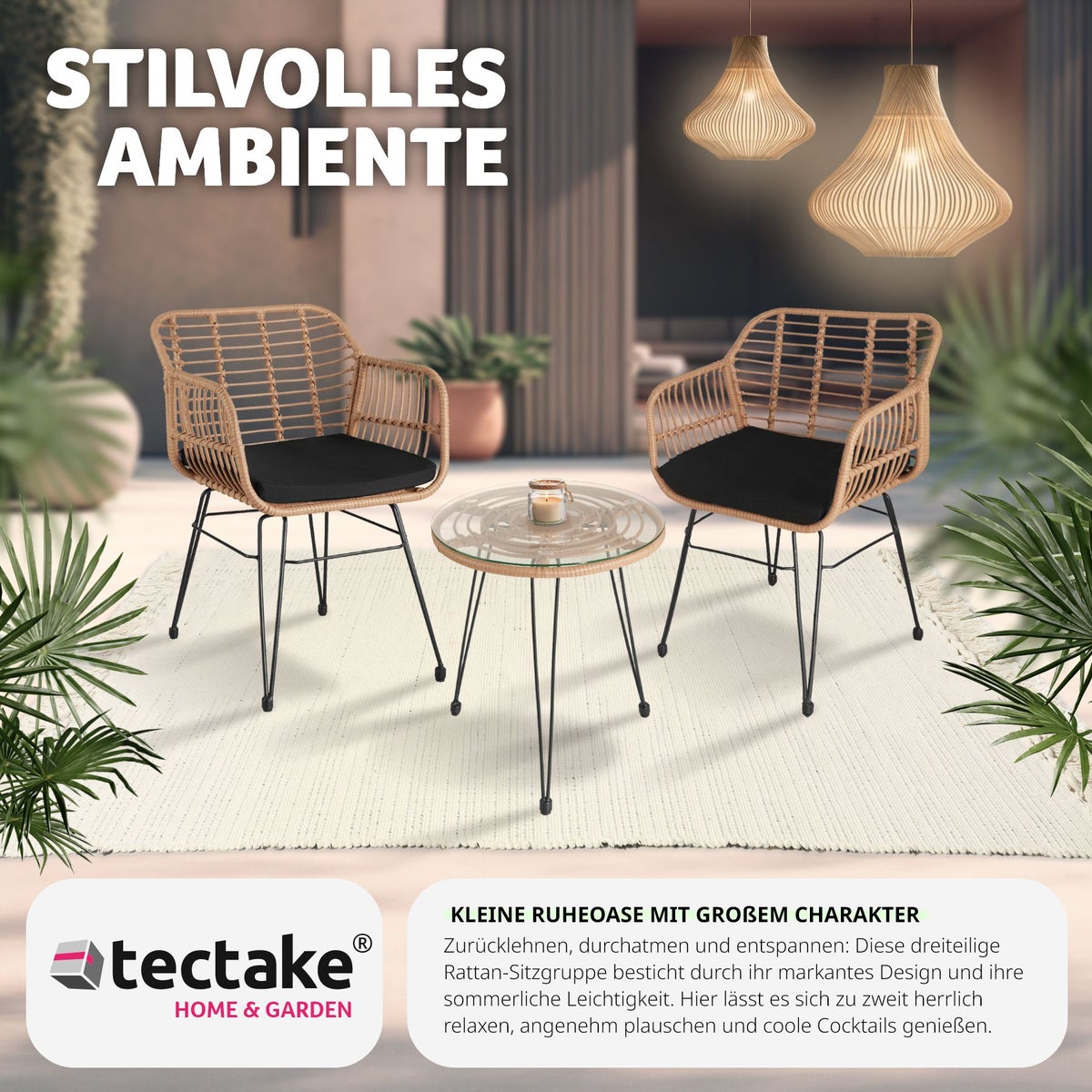 tectake Molfetta rotan zitgroep voor 2 personen, delicaat design