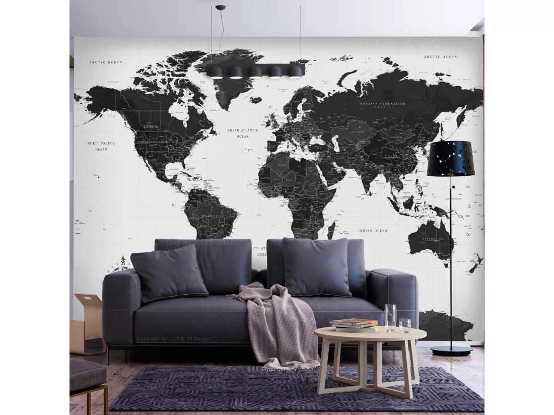 Papier peint Carte du monde en noir et blanc - 350 x 245 cm