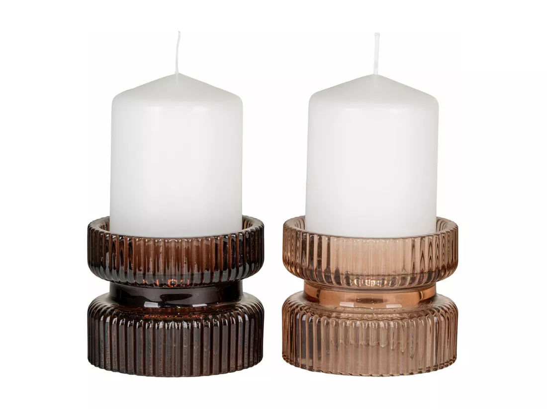 Moura bougeoirs réversibles pour bougies chauffe-plat et bougies pilier, set de 2 brun.