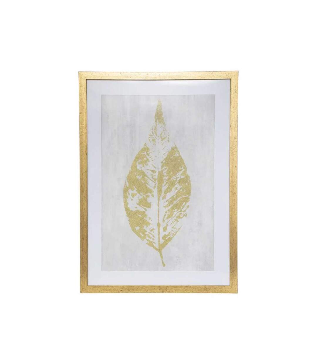 Cadre Déco Feuille 50x70cm Or & Blanc