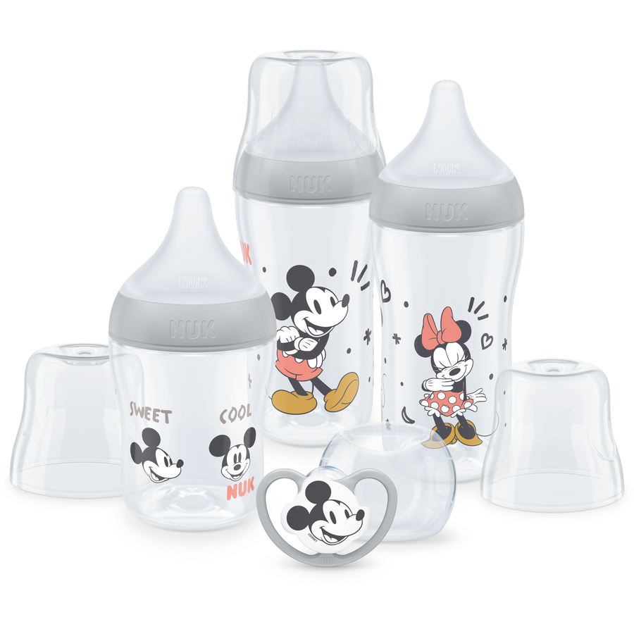 NUK Starterset Perfect Match  Mickey Mouse Anti-Colic inkl. Schnuller Space 0-6 Monate in grau