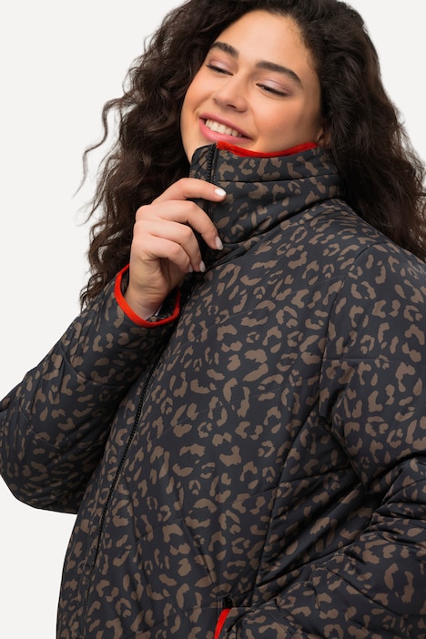 Steppjacke, Leomuster, A-Linie, recycelt, Zipptaschen