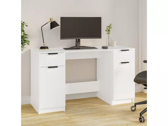 Bureau avec armoire latérale Blanc Bois d'ingénierie