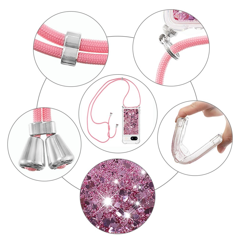 Google Pixel 8a Necklace Gummi Hülle Liquid Glitzer   Handykette (130cm) - Pink / Roségold