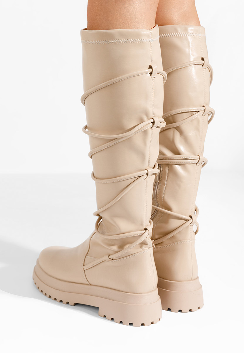 Bottes hautes femme plates beige Cazorla