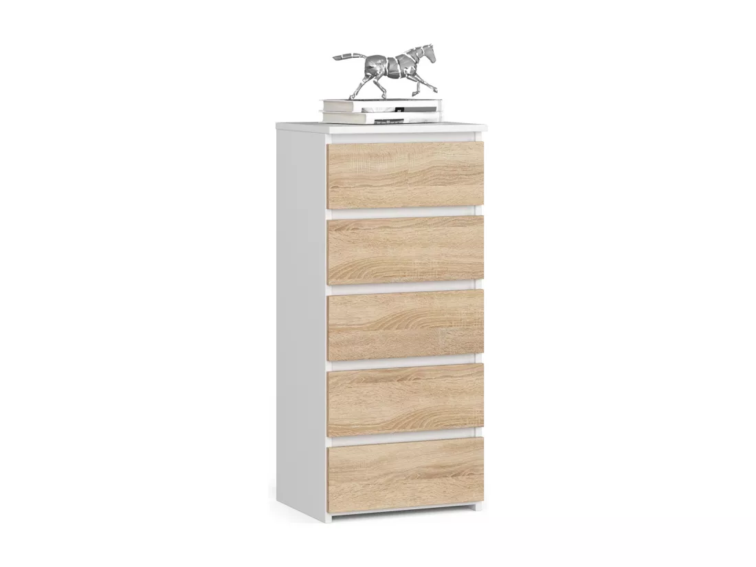 Commode AKORD CL5 Blanche 40 cm 5 tiroirs façade Chêne Sonoma 40x35x92 cm