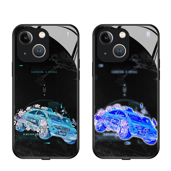 iPhone 15 Hybrid Hardcase Hülle mit TPU Bumper   LED Acryl Rückseite   Kameraschutz - Auto Design