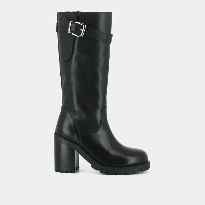 Bottines à talons et boucles latérales  en cuir noir