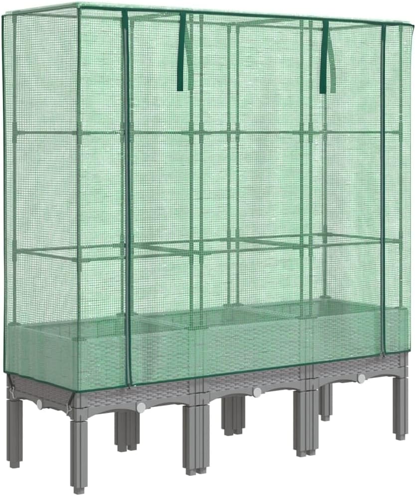 vidaXL Hochbeet, Pflanzkasten mit Gewächshaus-Aufsatz, Frühbeet für Balkon Garten Terrasse, Gemüsebeet Blumenbeet Pflanzbeet, Rattan-Optik