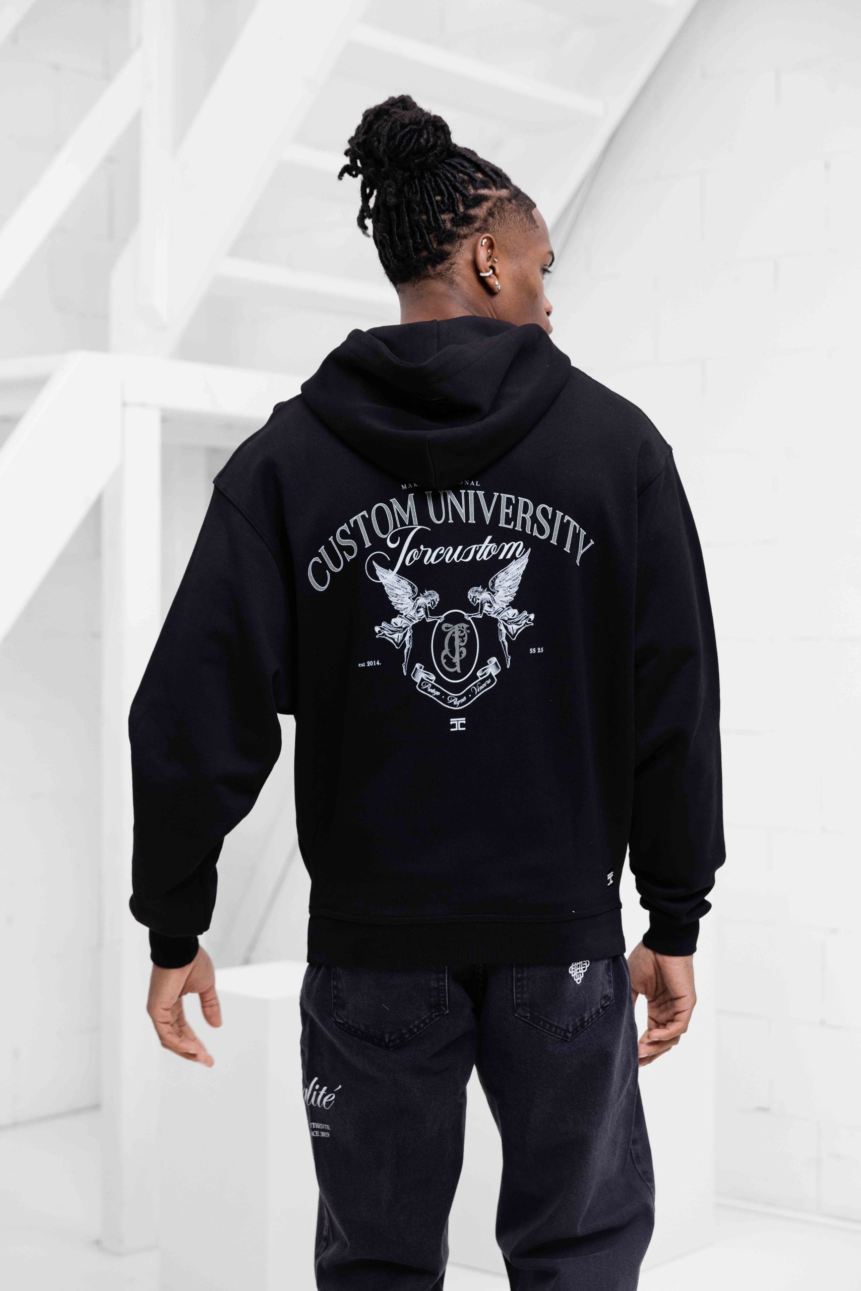 Jorcustom Custom University Oversized Hoodie Heren Zwart