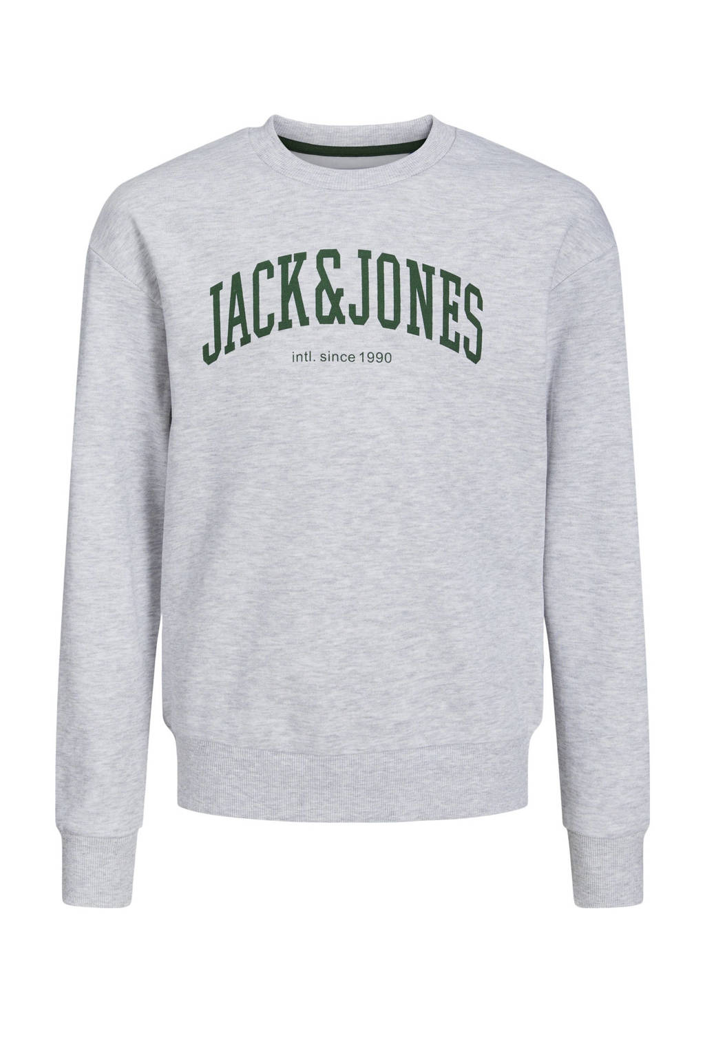 JACK & JONES sweater JJEJOSHmet tekst grijs/groen