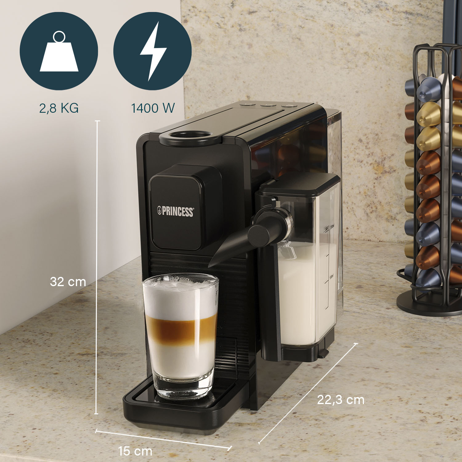 Princess Capsule koffiemachine met melkopschuimer