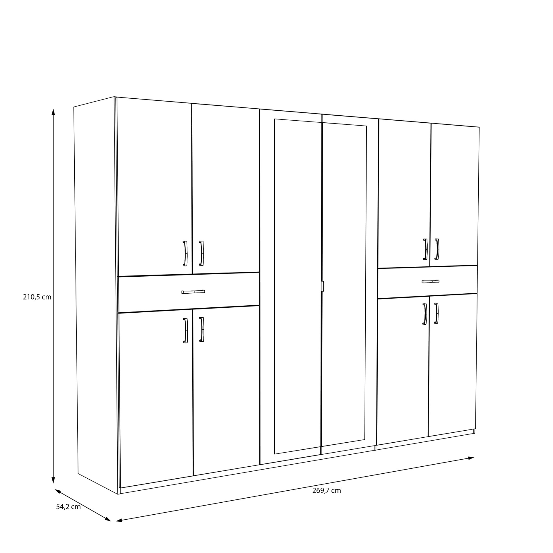 Drehtürenschrank - weiß - 10 Türen - 269,7 cm