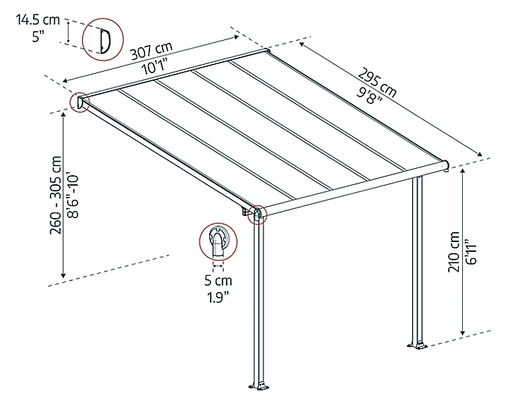 Pergola adossée Olympia 3 x 3,05m gris