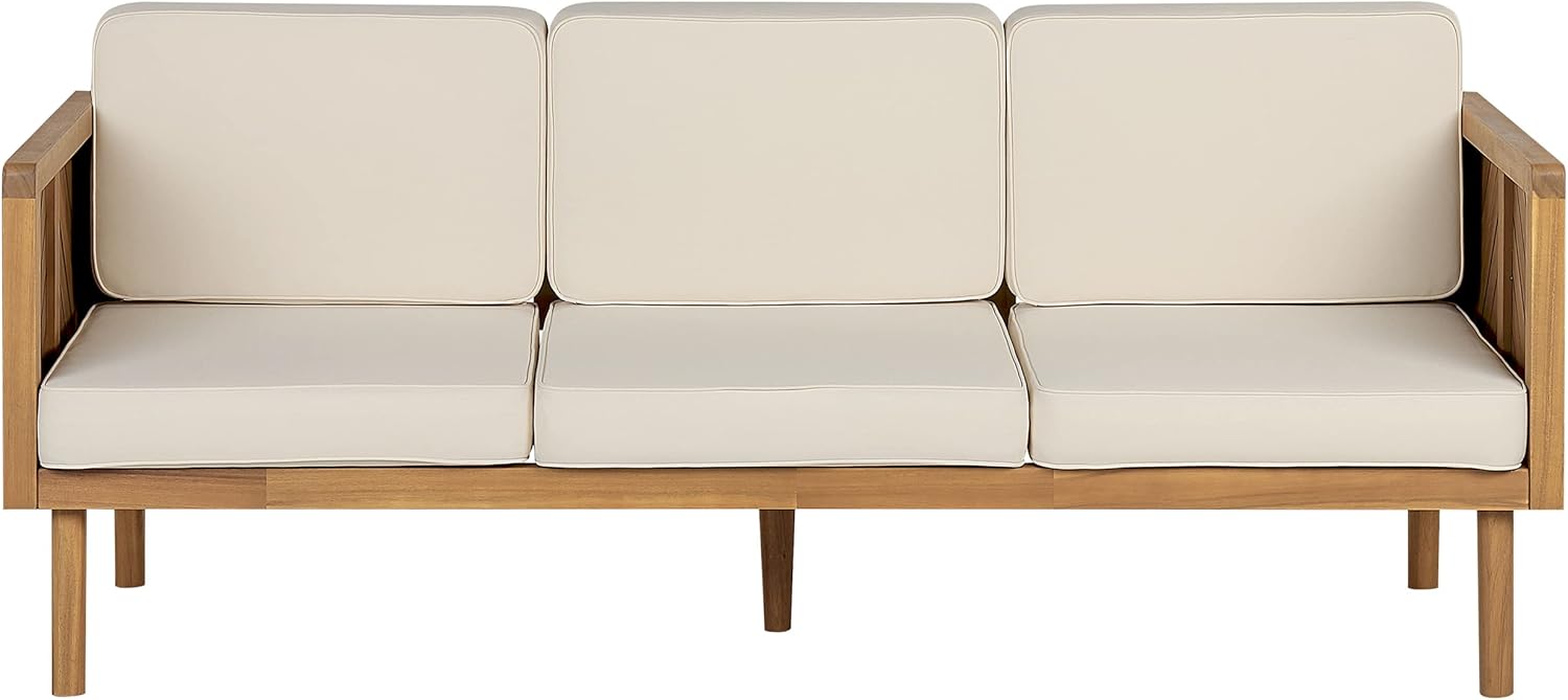 Beliani Outdoor 3-Sitzer Loungesofa Akazienholz Hellbraun Auflagen beige Rustikal Baratti