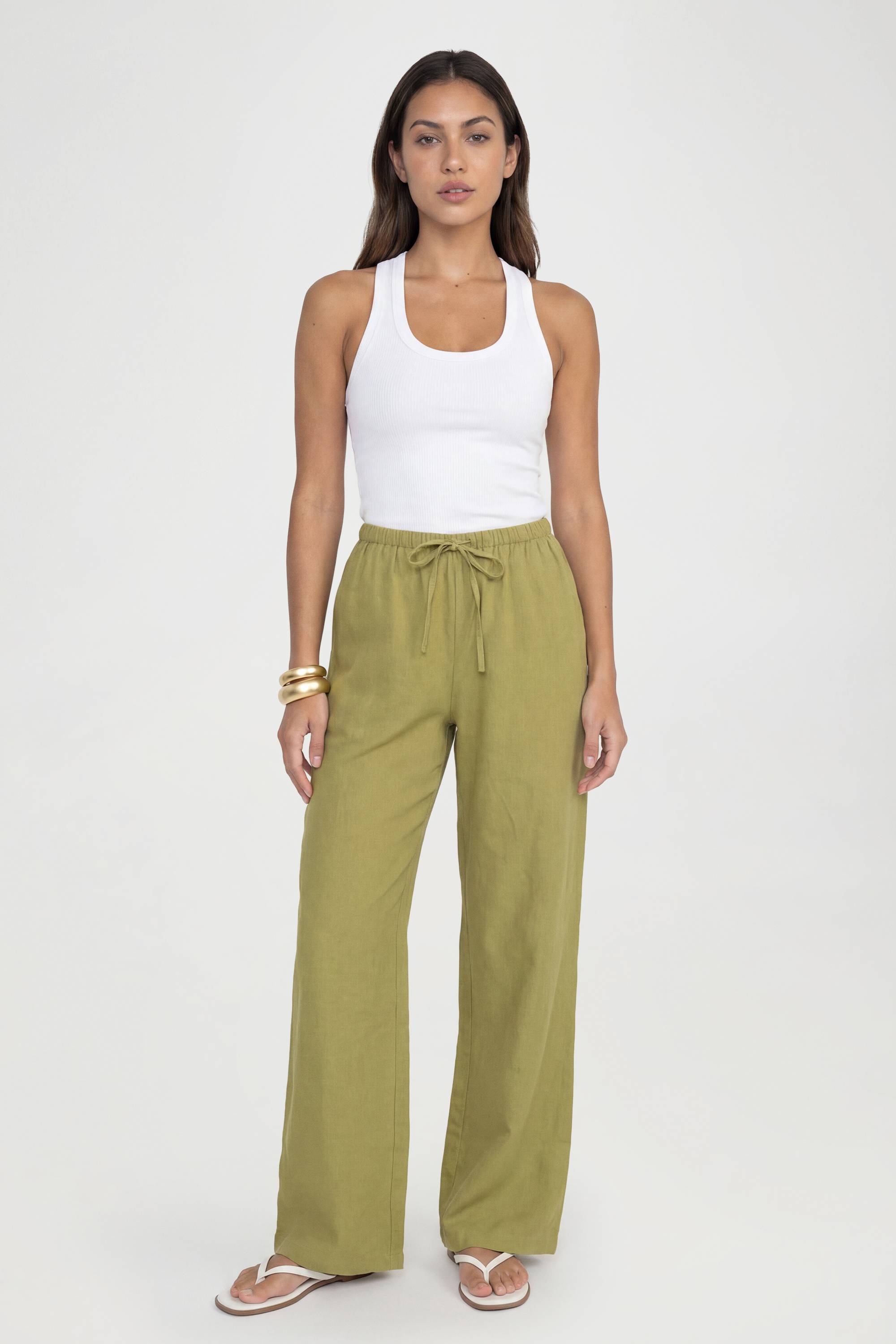 boohoo Pantalon Large Aspect Lin Pour Grandes Tailles