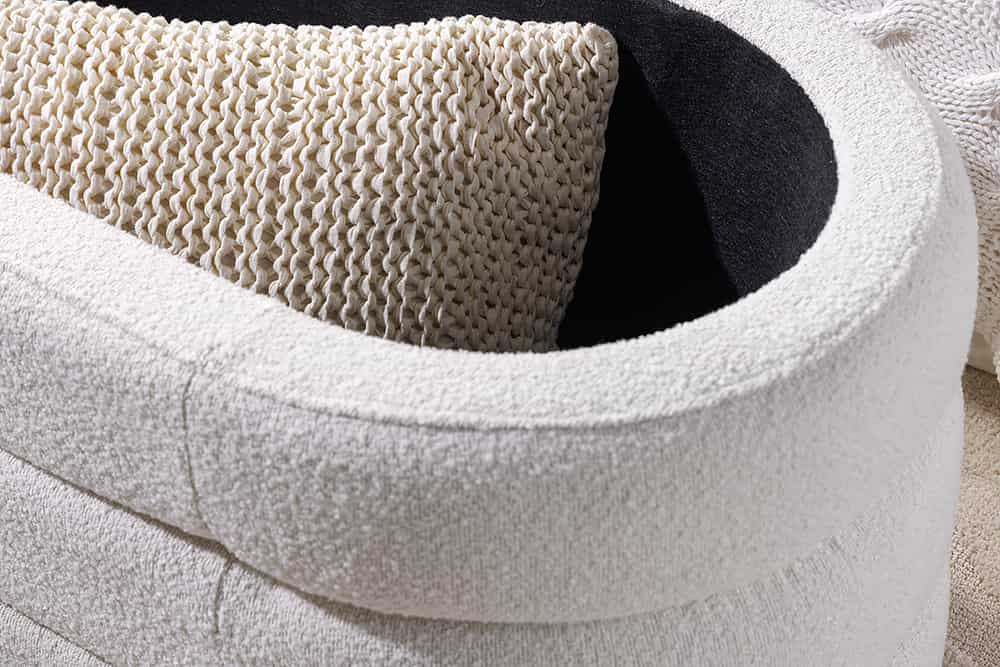 Extravagante Polsterbank VOGUE 115cm creme weiß Bouclé Sitzbank mit Stauraum
