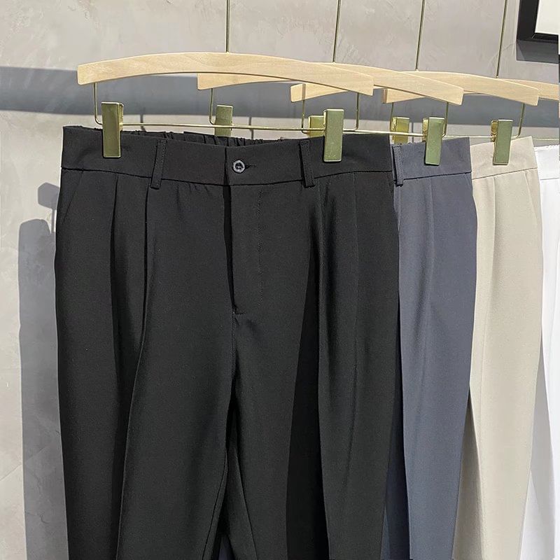 Nataro - Mid Rise Plain Cropped Straight Leg Dress Pants