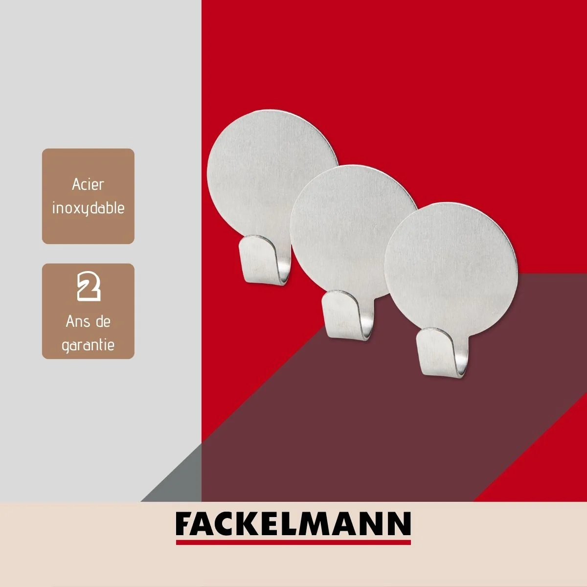 Lot de 3 crochet adhésifs ronds Tecno Fackelmann