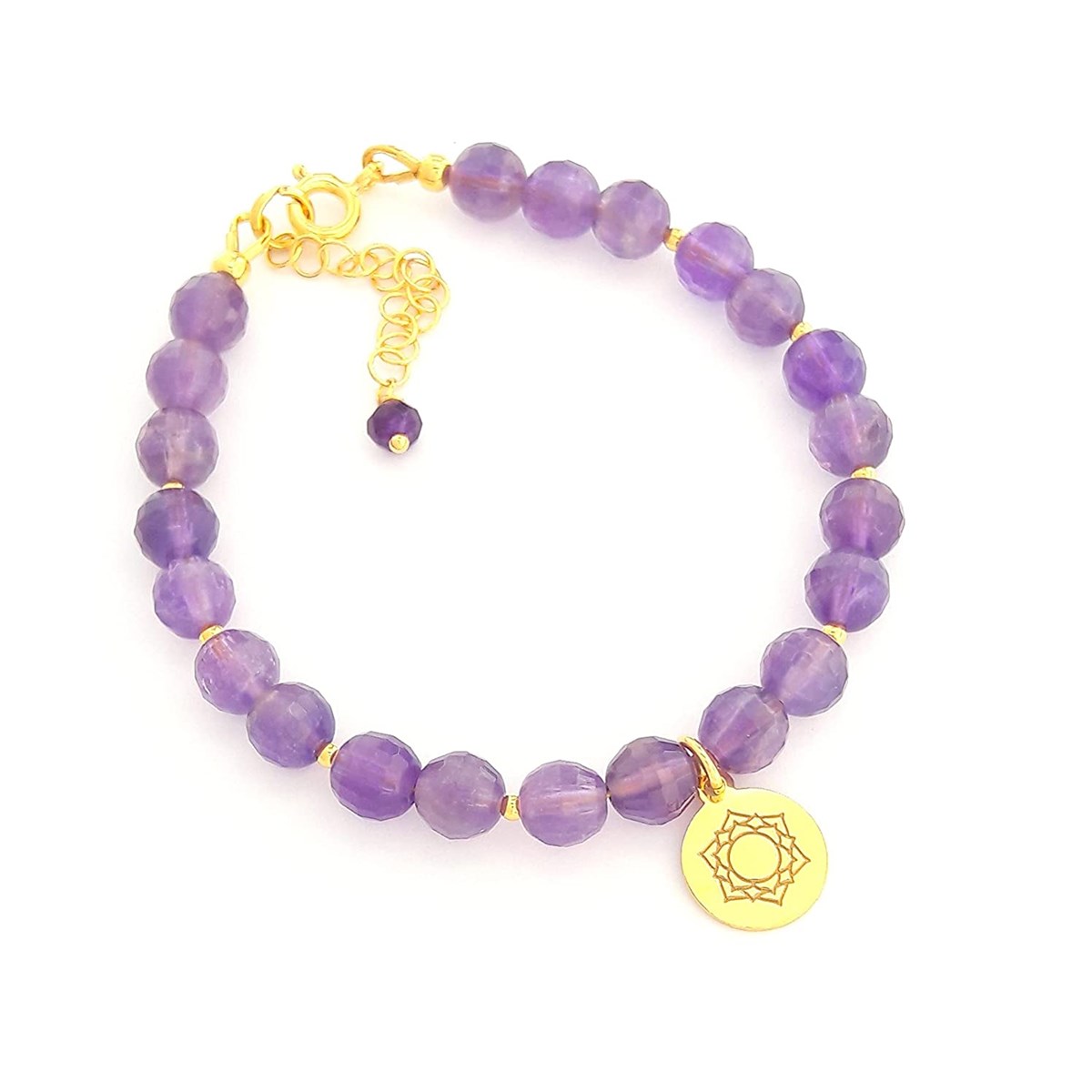 Bracelet Améthyste Chakra Sahasrara Argent 925 Doré
