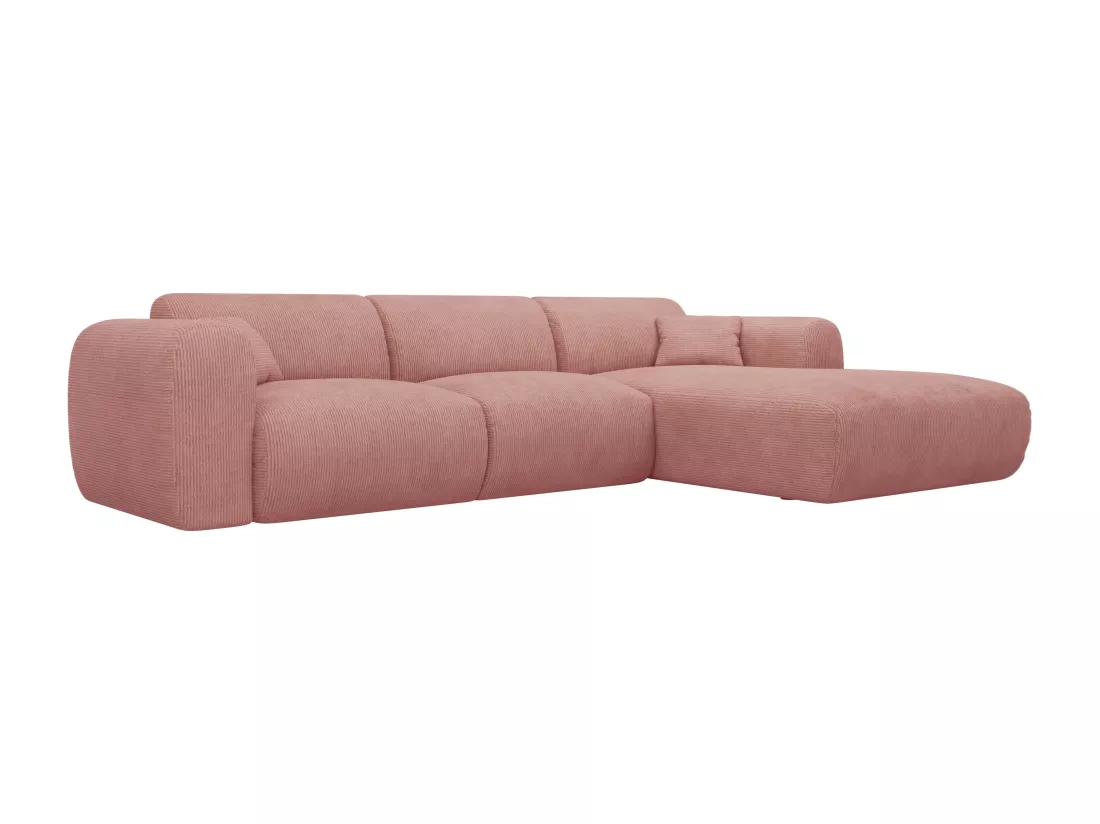 Grand canapé d'angle droit en tissu texturé rose POGNI de Maison Céphy
