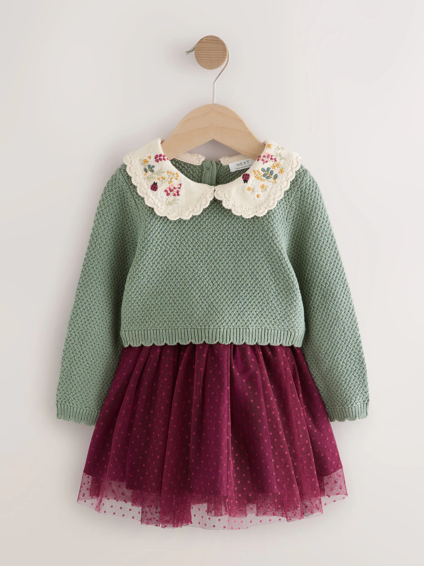 Groen/rood - Set van trui en rok met versierde kraag (3mnd-7jr)