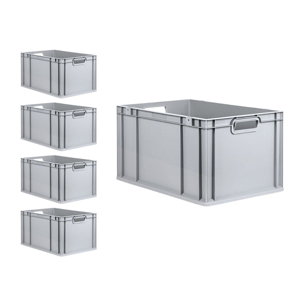 PROREGAL SuperSaver Set 5x Eurobox NextGen Grip met scharnierend deksel en blauwe schuifsluitingen HxBxD 32 x 40 x 60 cm 65 liter