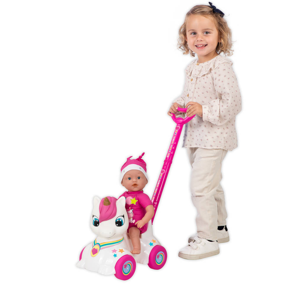 Pop met eenhoorn babyloopwagen