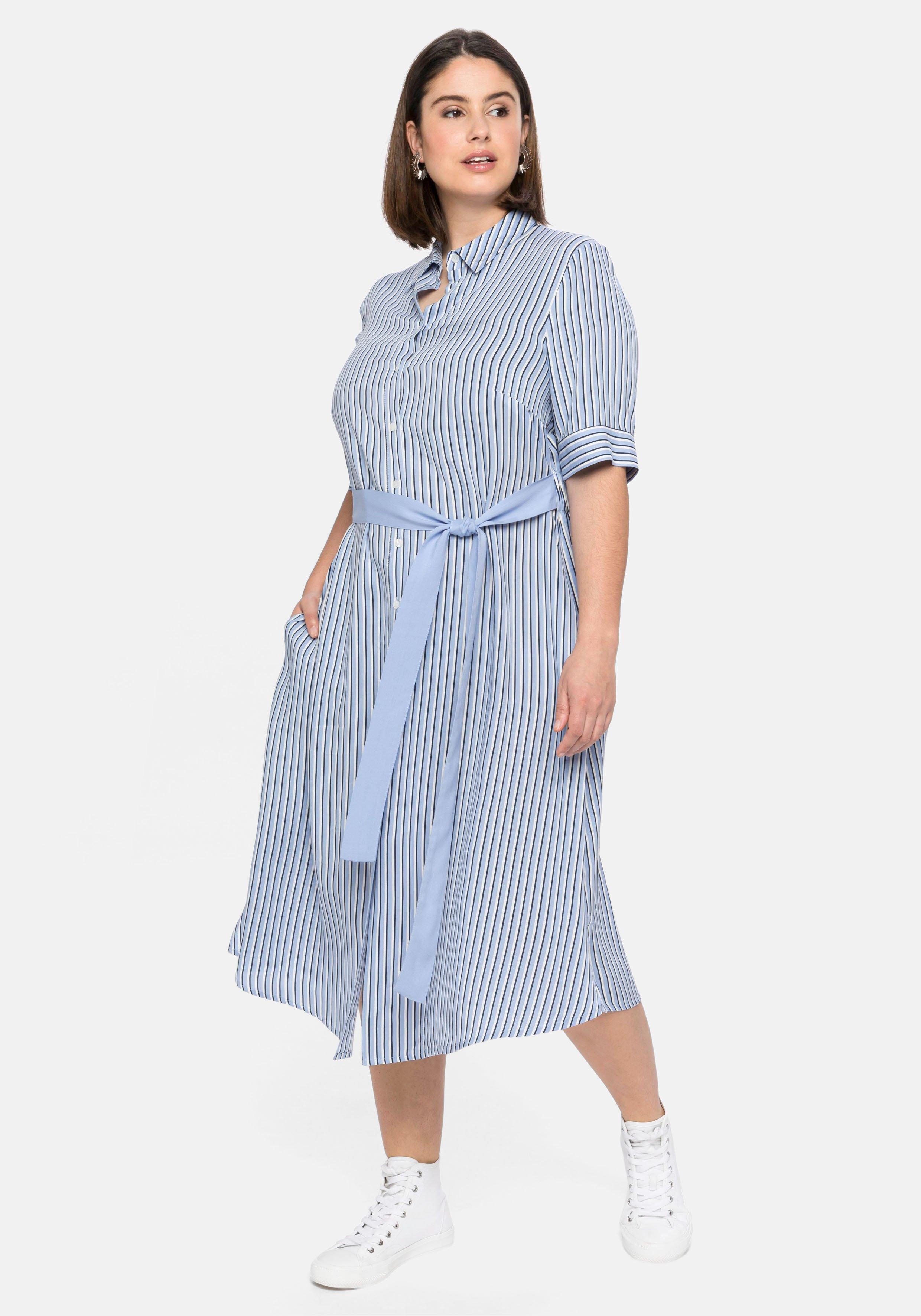 Blusenkleid mit Streifen und Bindeband