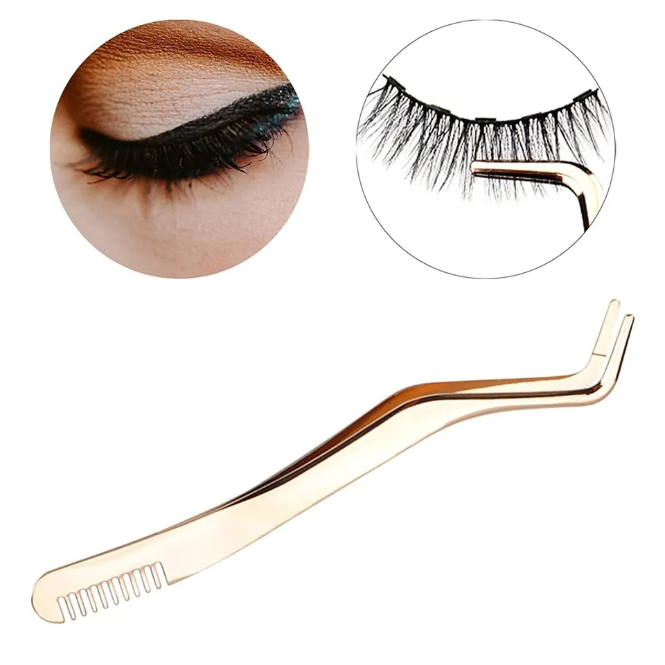 2in1 Edelstahl Wimpernkamm Eyelash Pinzette Make-Up Tool - Roségold
