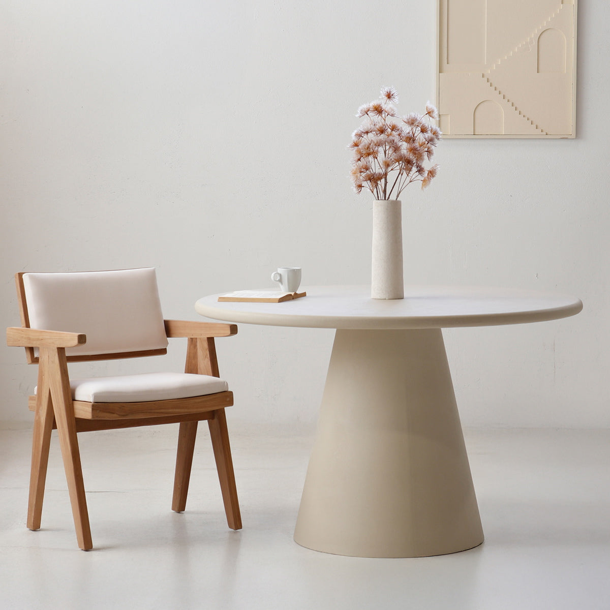 Giga Meubel - Eettafel Rond Beige 120cm - Beton Ciré - Fenna