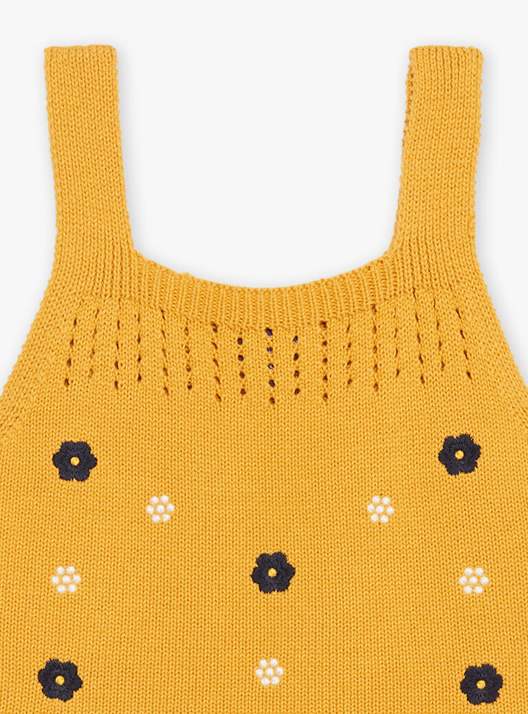 Top jaune moutarde en maille ajourée