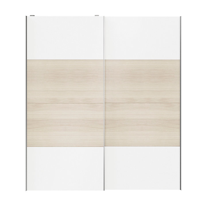 Portes de placard coulissantes 2 vantaux panneaux blancs et effet chêne GoodHome Atomia H. 225 x L. 200 x ép. 5,5 cm
