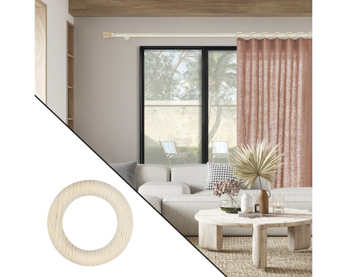 Ronde gordijnring voor Boheme Nature Line, natuur essen, witgekalkt, Ø 28 mm, 10 stuks.
