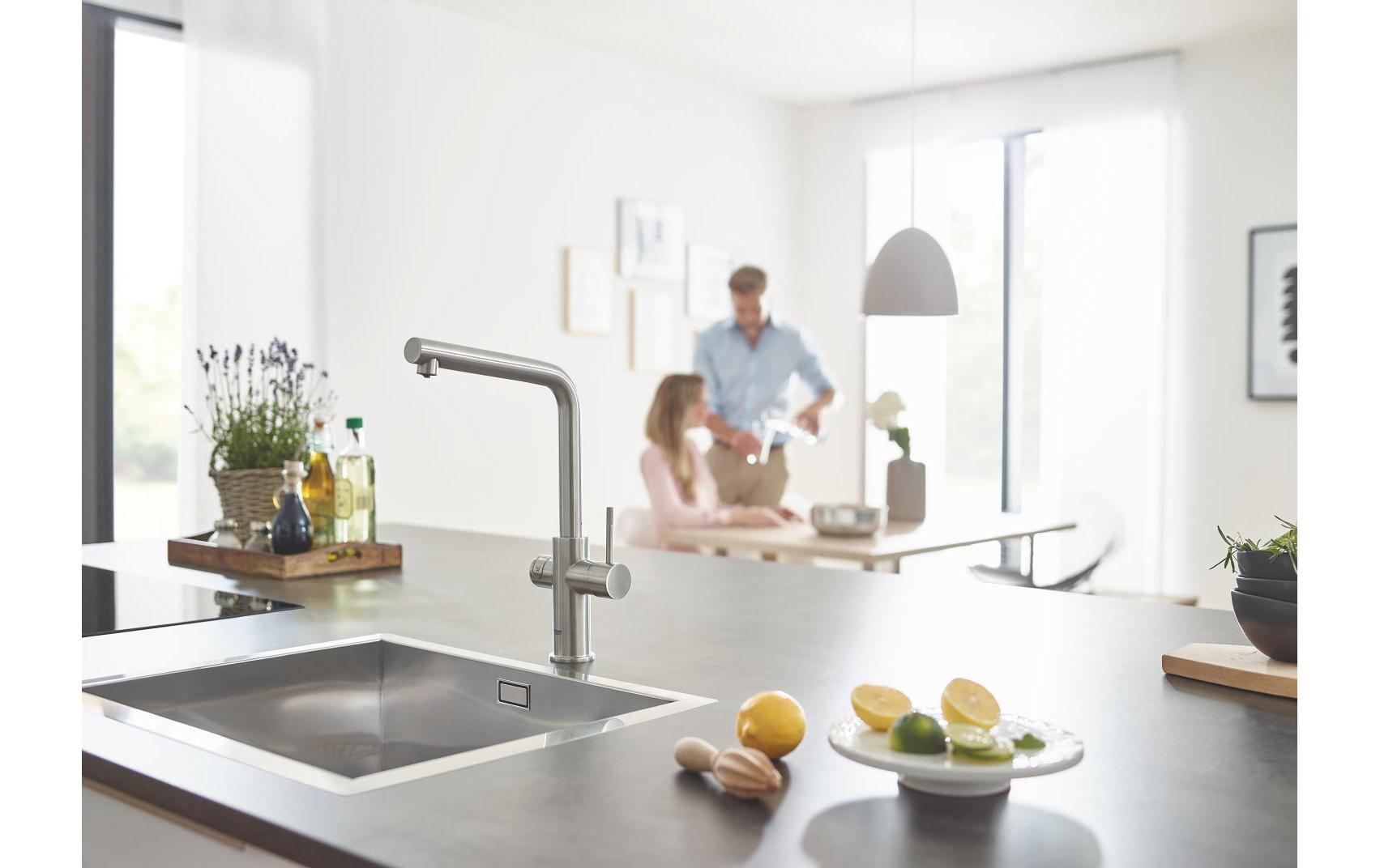 Küchenarmatur Blue Home L-Auslauf, Starter Kit, Supersteel<br>Die frischste Wasserquellen