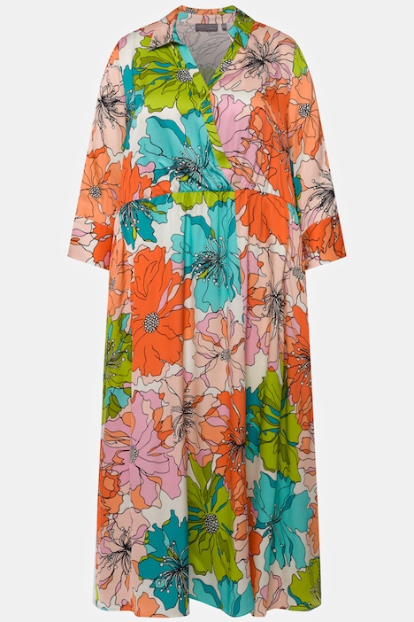 Midikleid, Blüten-Design, Hemdkragen, 3/4-Arm