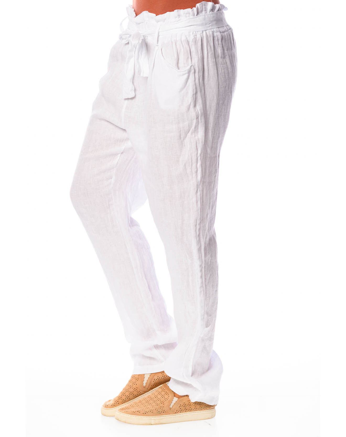 La Bohème Pantalon 100% Lin Gesse blanc