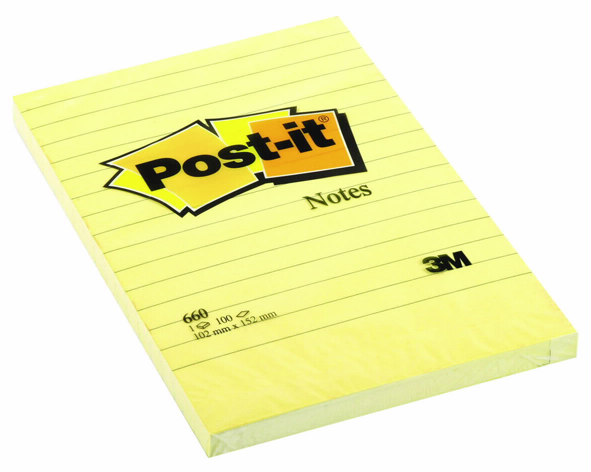 BLOCO DE NOTAS PAUTADO ADERENTE POST-IT AMARELO 102X152CM