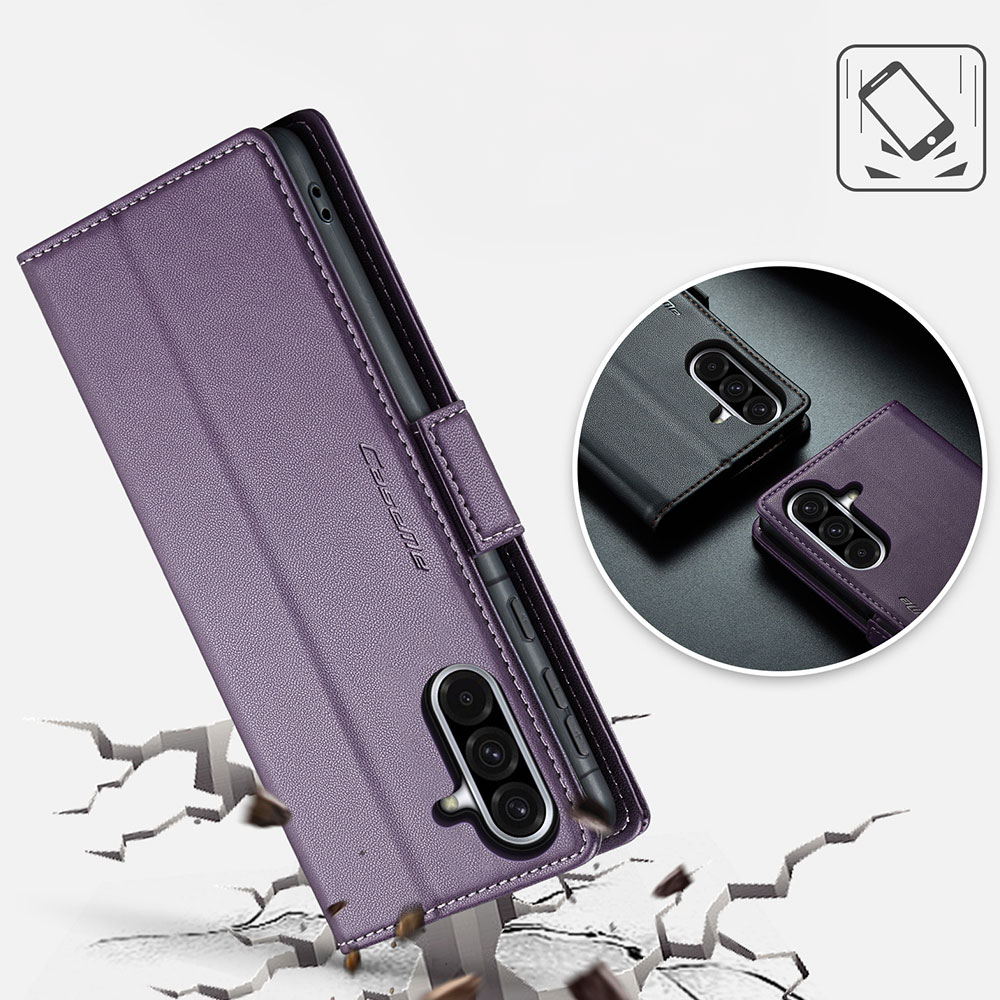 Samsung Galaxy A56 Leder Tasche Flip Wallet Etui mit Kartenfächern Litchi Look (RFID Schutz) - Violett