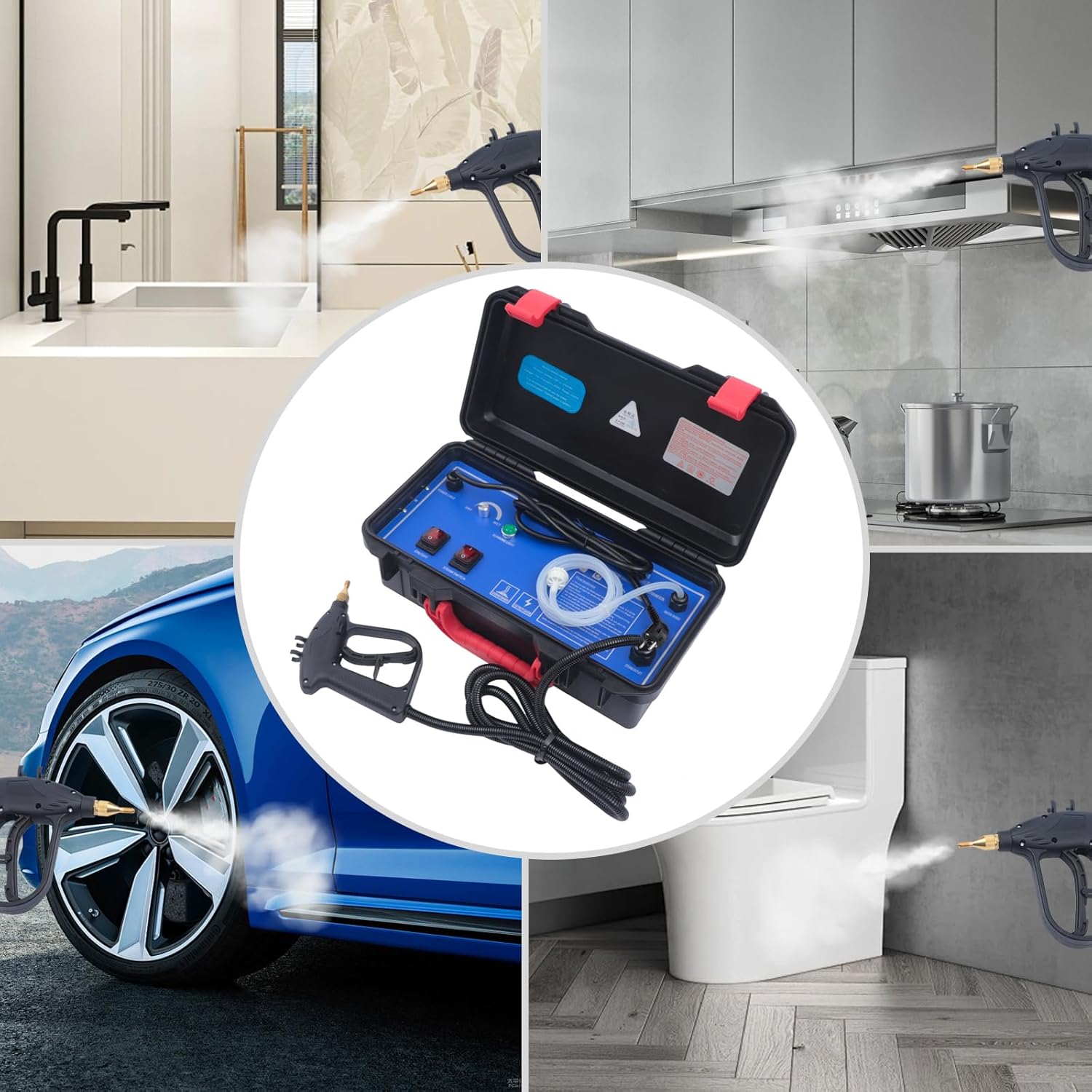 Dampfreiniger 3000W mit Dual-Modus bis 130°C Hochtemperatur Profi Reinigungsgerät KFZ Haushalt Küche Dekontamination Reinigungsmaschine