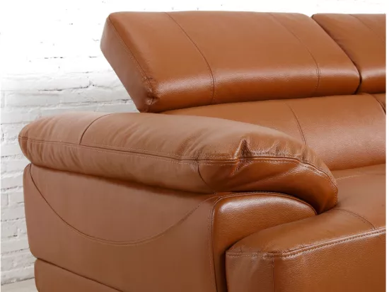 Canapé d'angle droit en cuir premium camel EXCELSIORA