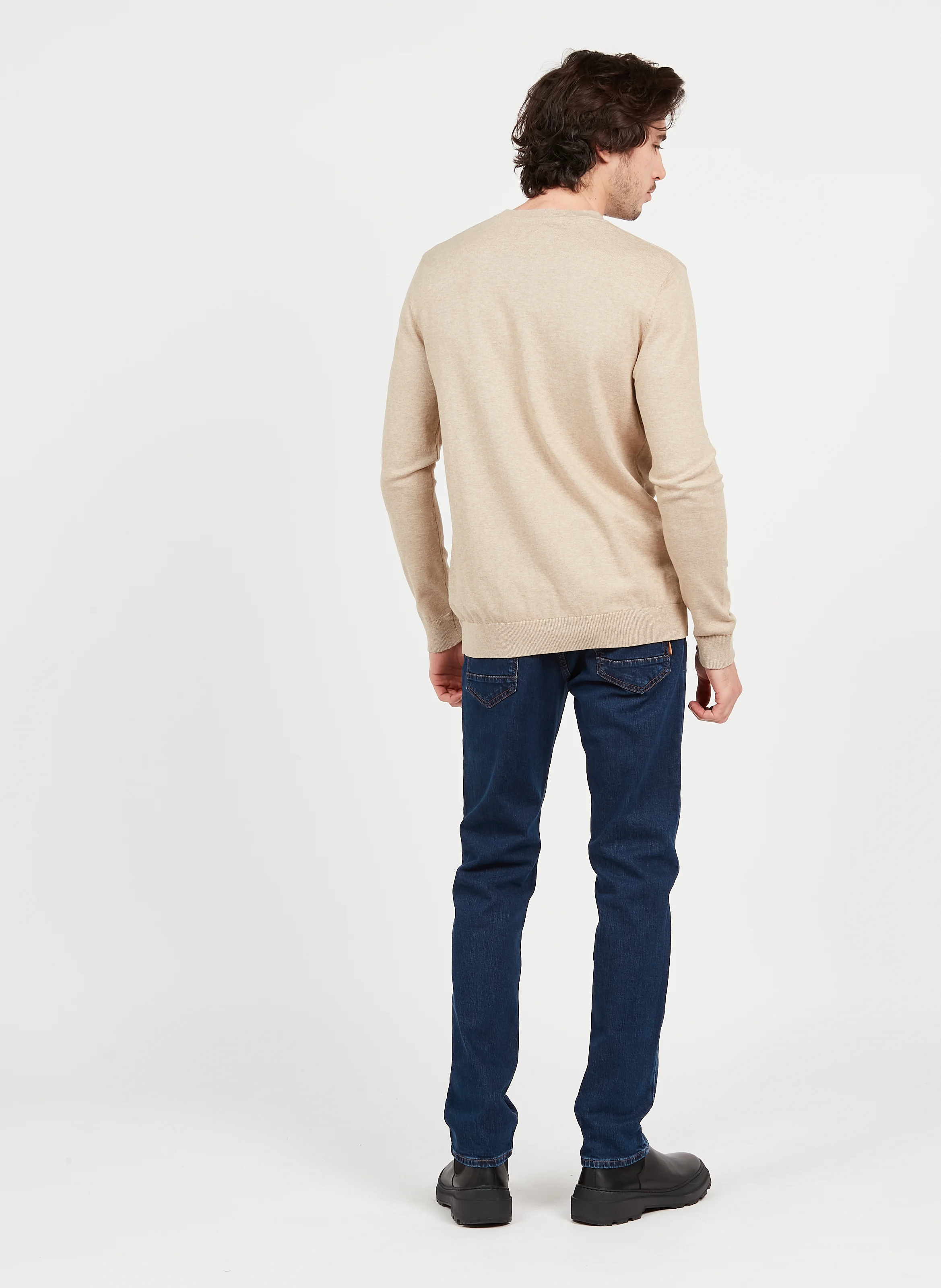 Pull col rond regular-fit en coton | Marron
