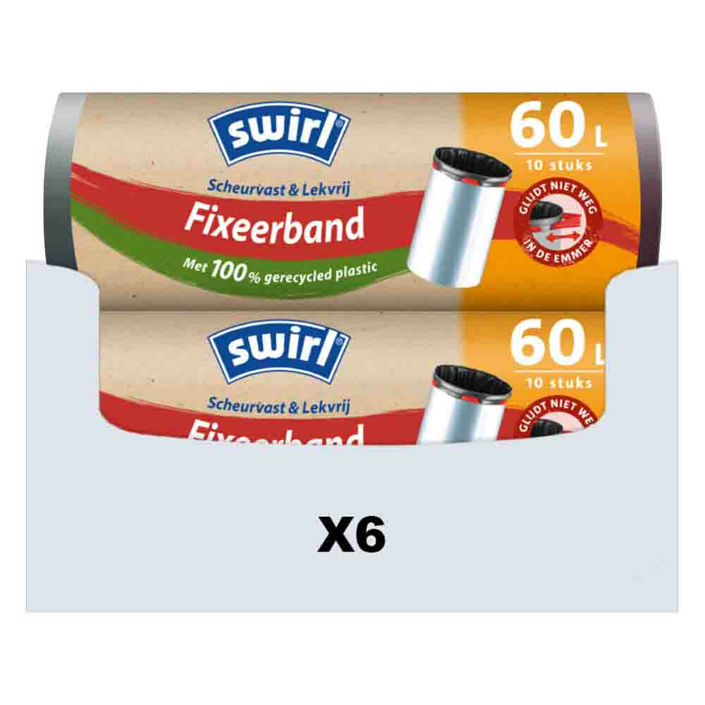 6x Swirl Pedaalemmerzakken met Fixeerband 60 liter10 stuks