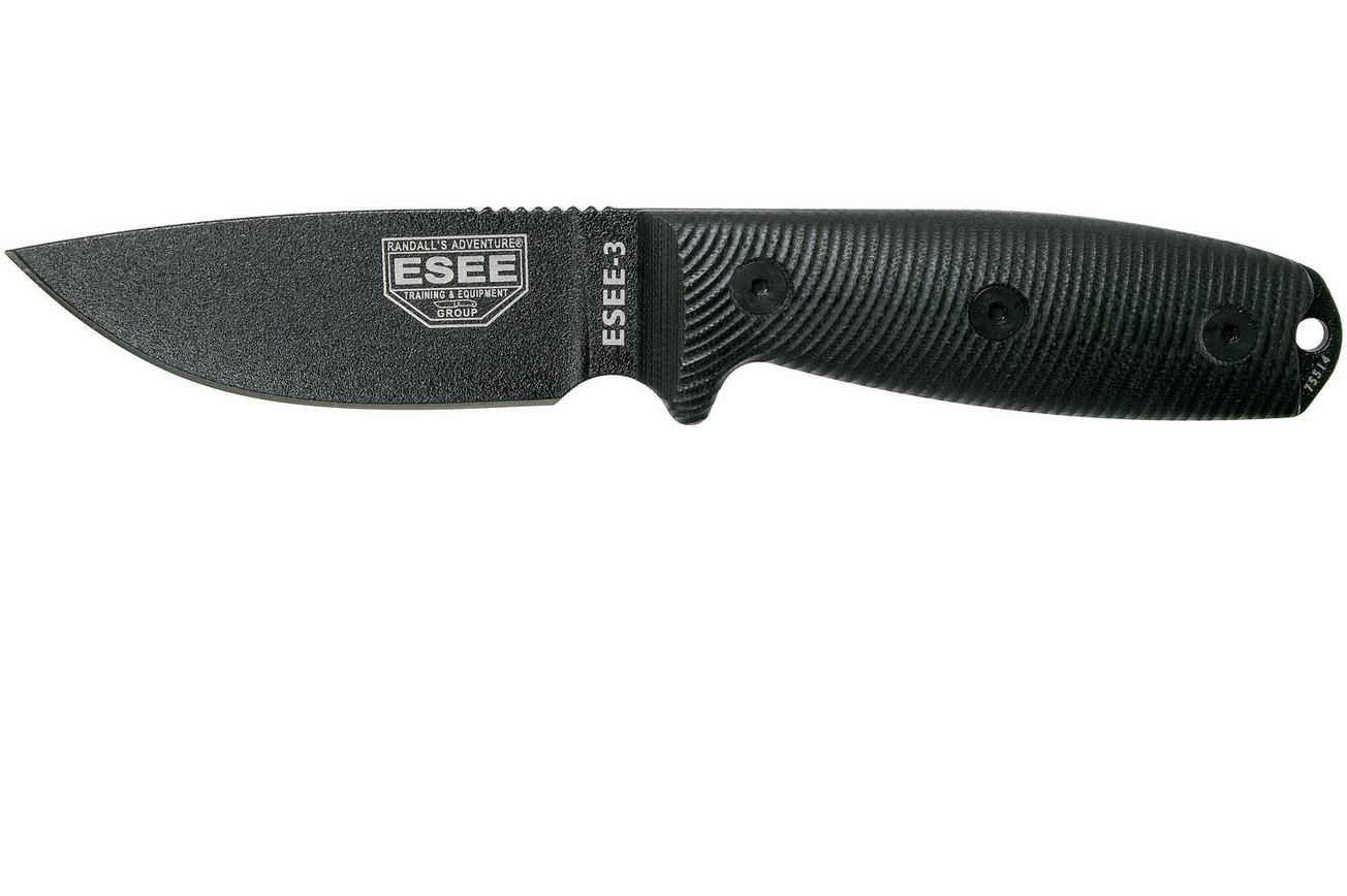 ESEE Model 3 Black Blade 3D Black G10 survivalmes 3PMB-001 zwarte schede   riemclip