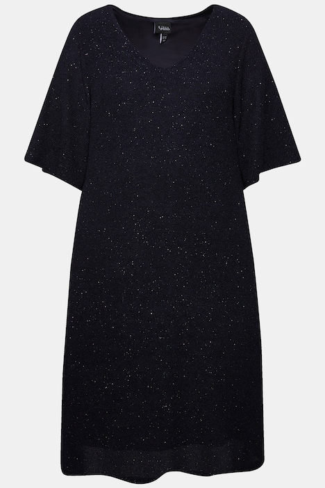 Midikleid, A-Linie, Glitter, V-Ausschnitt, 3/4-Arm