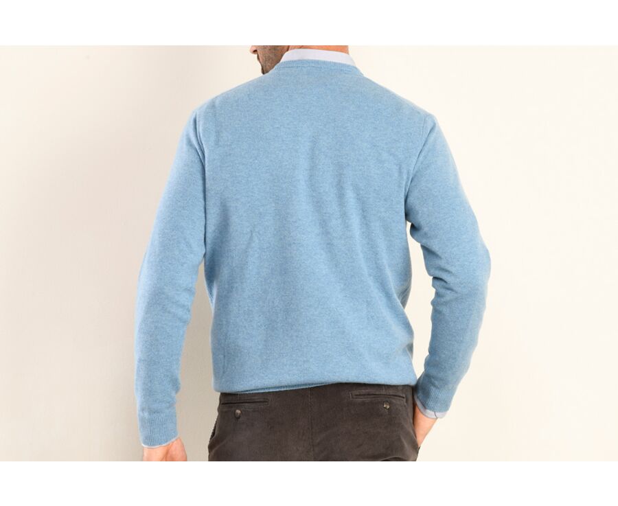 Pull homme laine col V Bleu Scandinave Chiné - ELIAN