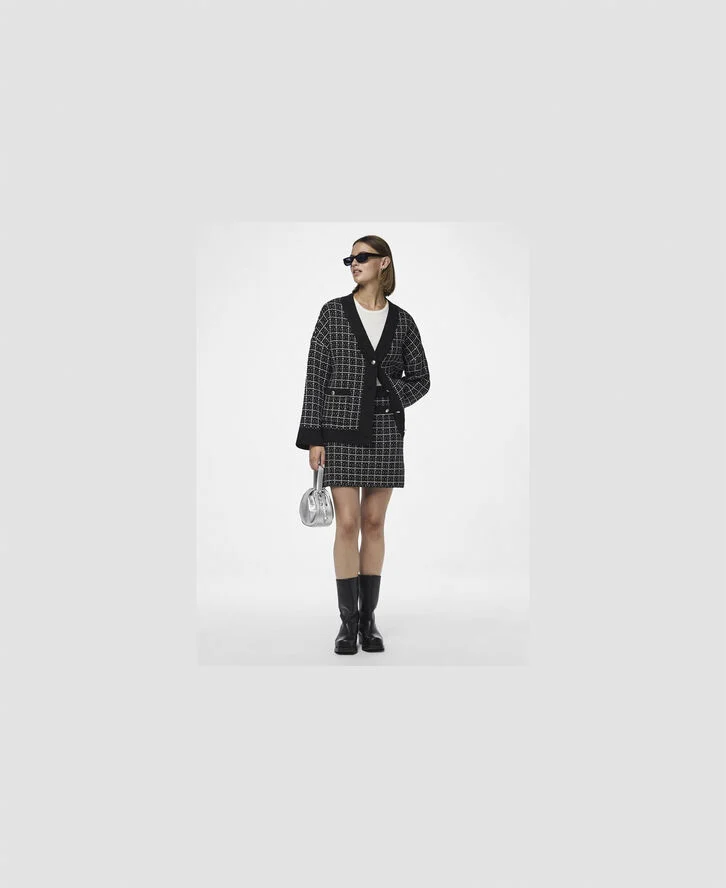 Pieces PCNILJA KNIT SHACKET PA BC Black/white and silver lurex