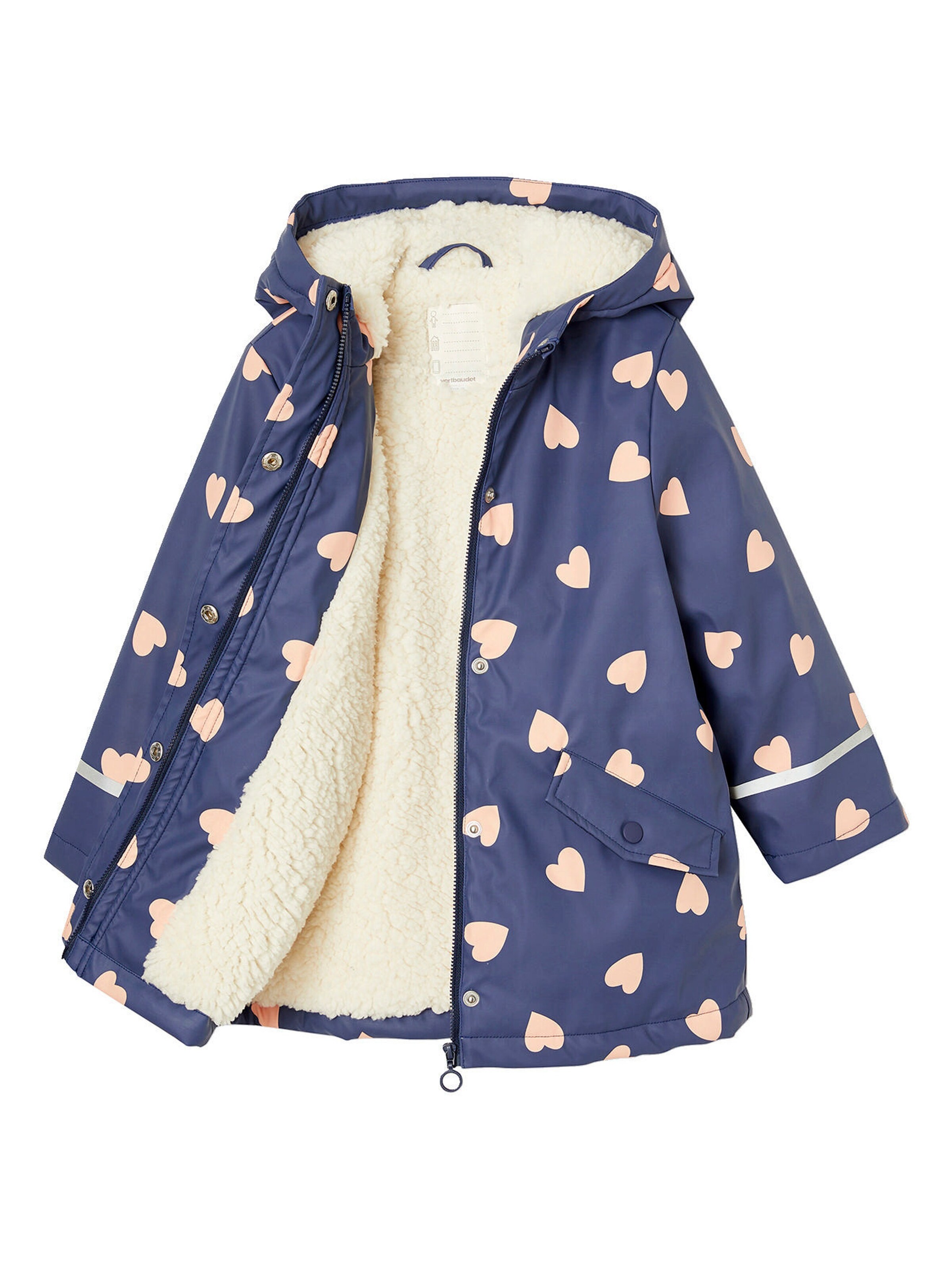 Vertbaudet Mädchen Regenjacke mit Kapuze & Teddyfleece-Futter indigo-blau